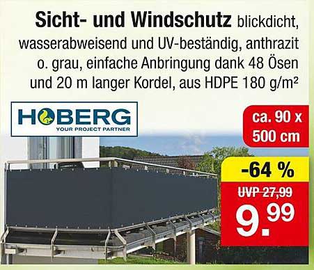 Sicht- und Windschutz blickdicht, wasserabweisend und UV-beständig