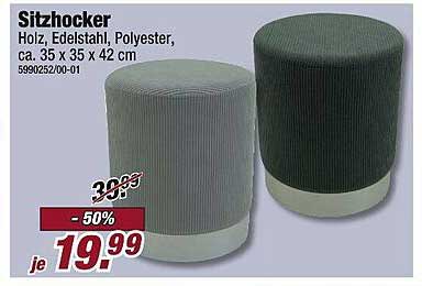 Sitzhocker Holz, Edelstahl, Polyester, ca. 35 x 35 x 42 cm