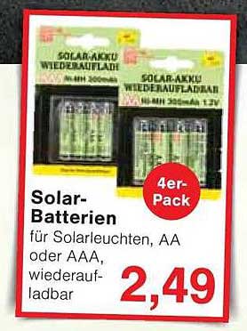 Solar-Batterien für Solarleuchten, AA oder AAA, wiederaufladbar