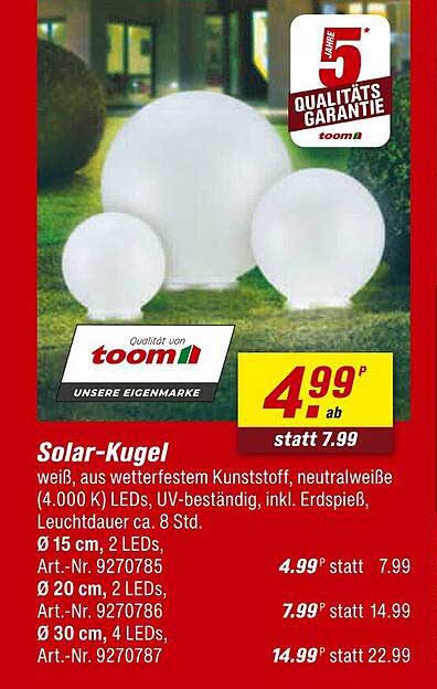 Solar-Kugel - weiß, aus wetterfestem Kunststoff, neutralweiß (4.000 K LEDs), UV-beständig, inkl. Erdspieß, Leuchtdauer ca. 8 Std.