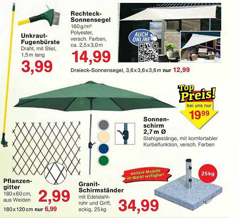 Sonnenschirm 2,7 m Ø mit komfortabler Kurbel