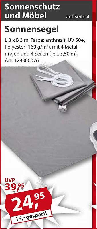 Sonnensegel Anthrazit 3m x 3m