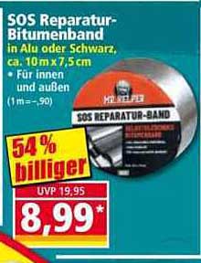 SOS Reparatur- Bitumenband – 10 m x 7,5 cm in Alu oder Schwarz