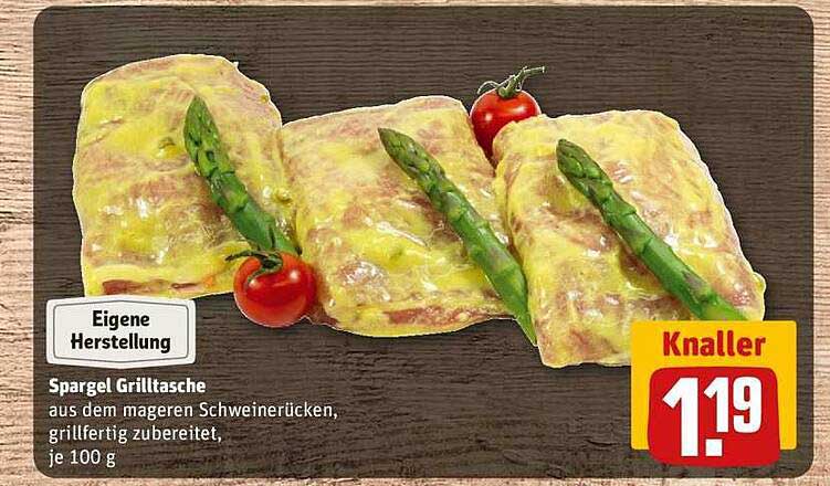 Spargel Grilltasche aus dem mageren Schweinerücken, grillfertig zubereitet, je 100 g