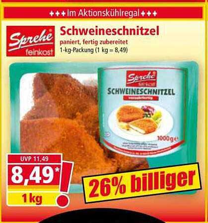 Sprehe Schweineschnitzel, paniert, fertig zubereitet