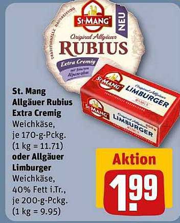 St. Mang Allgäuer Rubius Extra Cremig Weichkäse 170 g oder Allgäuer Limburger Weichkäse 200 g