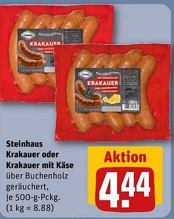 Steinhaus Krakauer oder Krakauer mit Käse über Buchenholz geräuchert