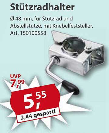Stützradhalter  Ø 48 mm für Stützrad und Abstellstütze, mit Knebefeststeller, Art. 150100558