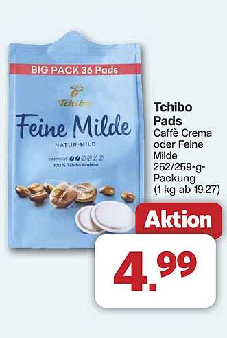Tchibo Pads Caffè Crema oder Feine Milde 252/259-g-Packung (1 kg ab 19,27)
