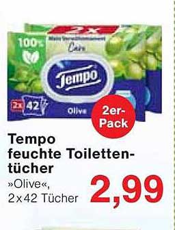 Tempo feuchte Toilettentücher »Olive«, 2x42 Tücher
