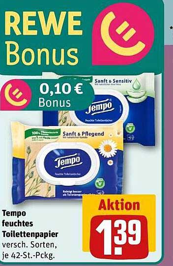Tempo feuchtes Toilettenpapier, 42-Stück-Packung, verschiedene Sorten