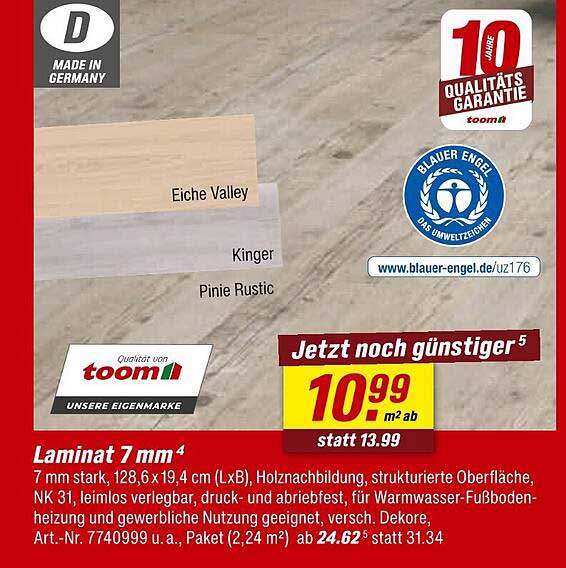 toom Laminat 7 mm - Eiche Valley, Kinger, Pinie Rustic