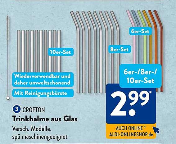 Trinkhalme aus Glas 6er-/8er-/10er-Set von Crofton