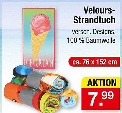 Velours-Strandtuch - Verschiedene Designs, 100 % Baumwolle