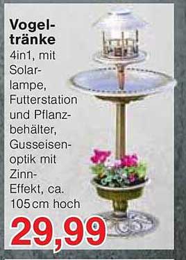 Vogeltränke 4in1 mit Solar-Lampe und Futterstation