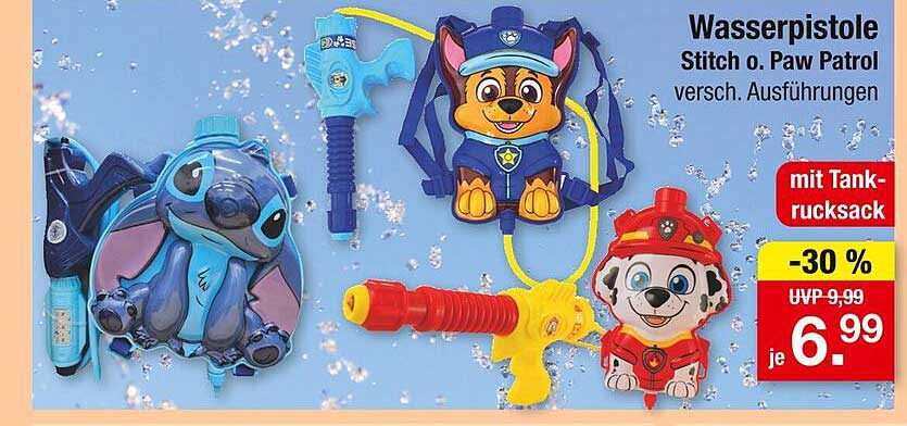Wasserpistole Stitch o. Paw Patrol - verschiedene Ausführungen