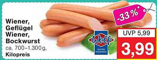 Wiener, Geflügel Wiener, Bockwurst ca. 700-1.300g