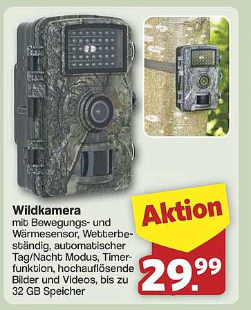 Wildkamera mit Bewegungs- und Wärmesensor, wetterbeständig, automatischer Tag/Nacht Modus