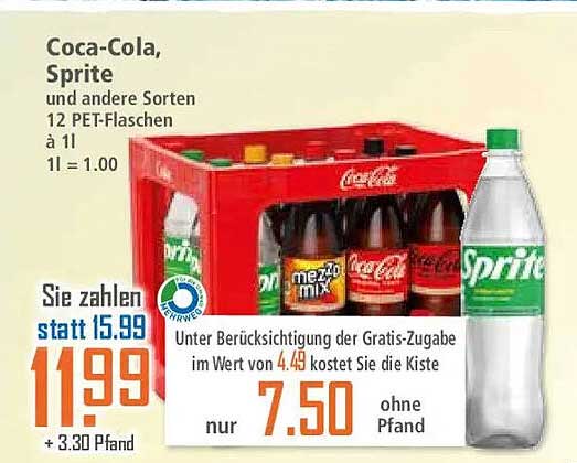Coca-Cola, Sprite und andere Sorten 12 PET-Flaschen à 1l