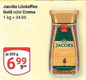 Jacobs Löskaffee Gold oder Crema 1 kg = 34,95