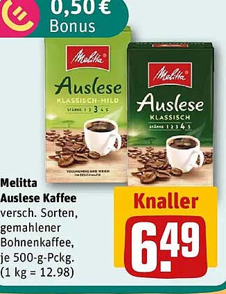 Melitta Auslese Kaffee versch. Sorten, gemahlener Bohnenkaffee, je 500-g-Packg.