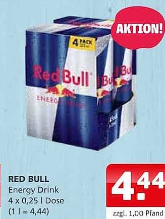 RED BULL Energy Drink 4 x 0,25 l Dose (1 l = 4,44)