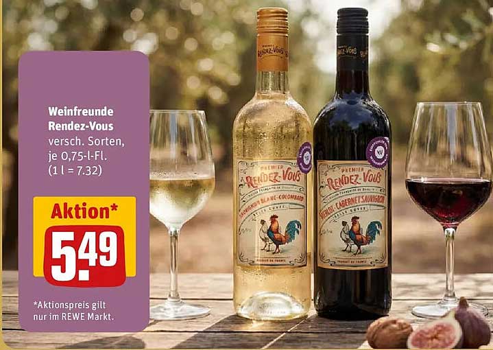 Weinfreunde Rendez-Vous versch. Sorten, je 0,75-l-Fl. (1 l = 7.32)