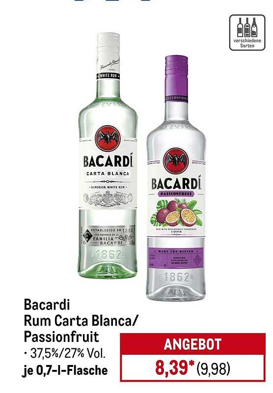 Bacardi Rum Carta Blanca/Passionfruit je 0,7-l-Flasche