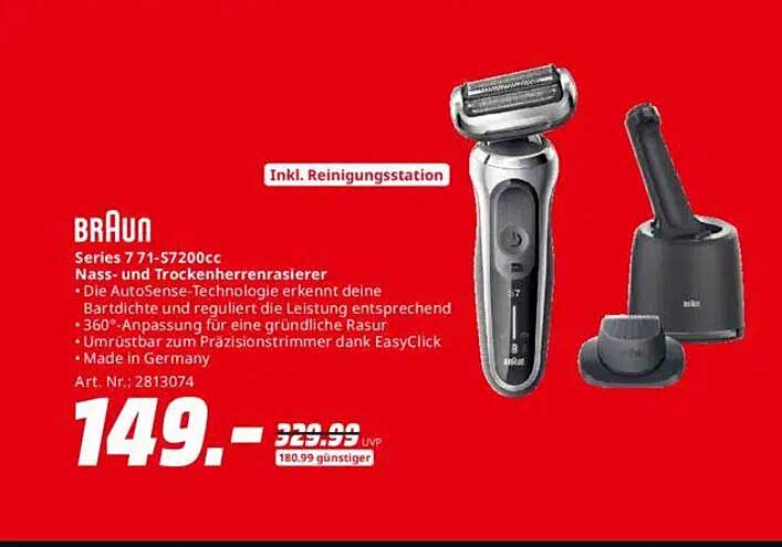 Braun Series 7 71-S7200cc Nass- und Trockenrasierer mit Reinigungsstation