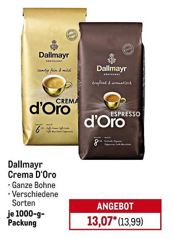 Dallmayr Crema d'Oro und Espresso d'Oro - Ganze Bohne je 1000-g-Packung