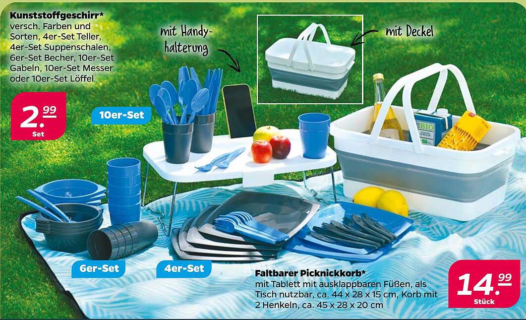 Falttabletts mit Picknickkorb und Besteckset