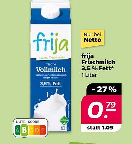 frija Frischmilch 3,5 % Fett - 1 Liter