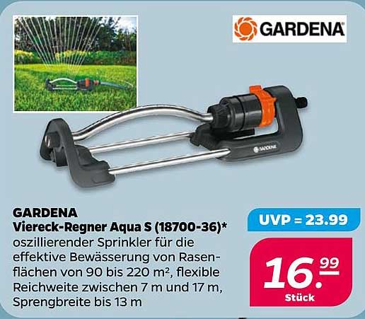 GARDENA Viereck-Regner Aqua S (18700-36) - Effiziente Bewässerung für Ihren Garten