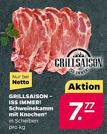GRILLSAISON – ISS IMMER! Schweinekammm mit Knochen in Scheiben pro kg