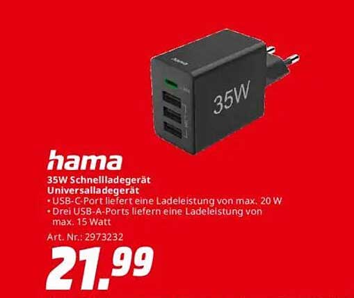 hama 35W Schnellladegerät Universalladegerät