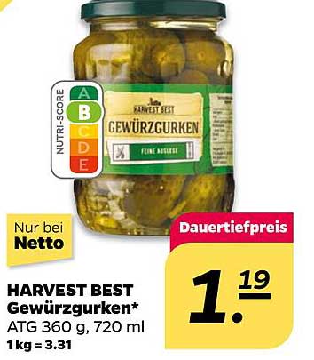 HARVEST BEST Gewürzgurken ATG 360 g, 720 ml