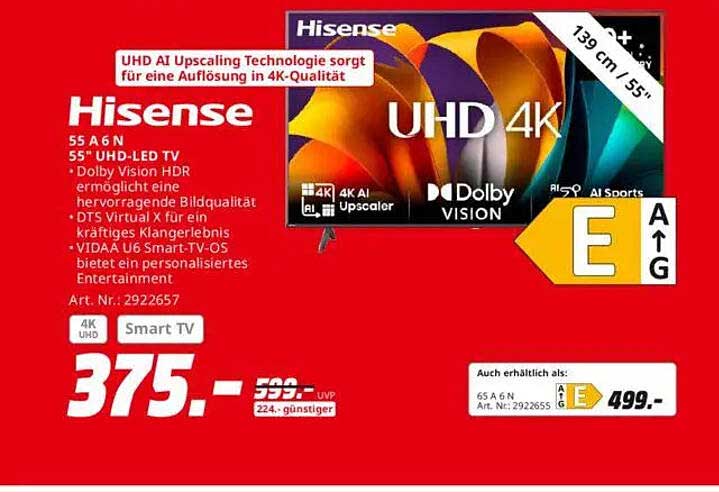 Hisense 55 A 6 N 55" UHD-LED TV - 4K Qualität!