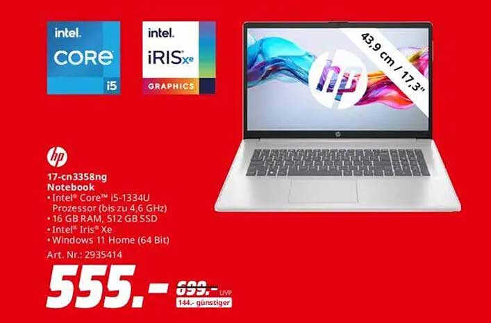 HP 17-cn3358ng Notebook mit Intel Core i5 und 17,3 Zoll Display