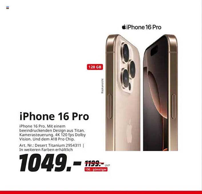 iPhone 16 Pro mit 128 GB – Titan-Design und beeindruckende Leistung