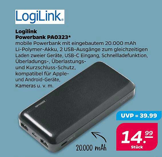 LogiLink Powerbank PA0323 - 20.000 mAh