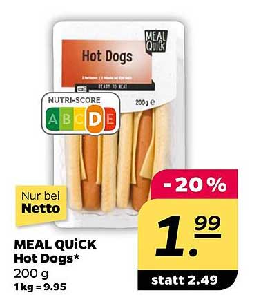 MEAL QUICK Hot Dogs 200 g - Jetzt nur 1,99 € statt 2,49 €