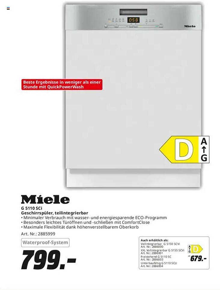 Miele G 5110 SCI Geschirrspüler, teilintegrierbar