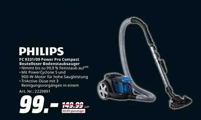 PHILIPS FC 9331/09 Power Pro Compact Beutelloser Bodenstaubsauger