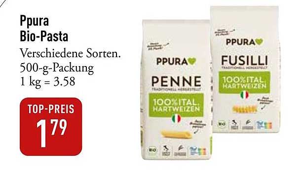 Ppura Bio-Pasta - Verschiedene Sorten, 500-g-Packung