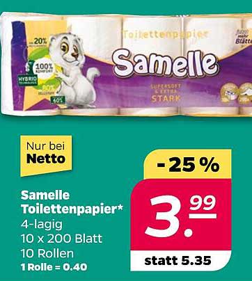 Samelle Toilettenpapier – Sparangebot bei NETTO