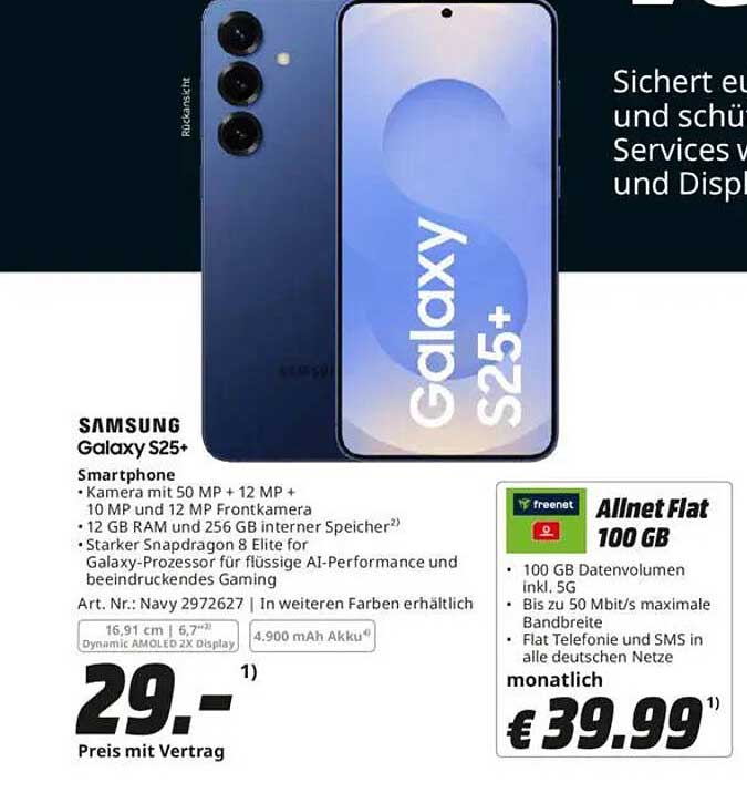 Samsung Galaxy S25+ mit Allnet Flat 100 GB - Nur 29,- € mit Vertrag!