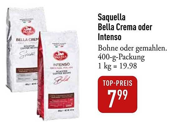 Saquella Bella Crema oder Intenso Bohne oder gemahlen 400-g-Packung