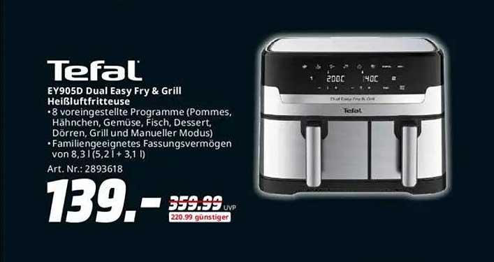 Tefal EY905D Dual Easy Fry & Grill Heißluftfritteuse