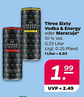 Three Sixty Vodka & Energy oder Maracuja 0,33 Liter