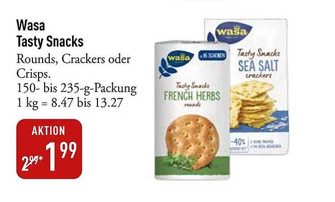 Wasa Tasty Snacks - Rounds, Crackers oder Crisps